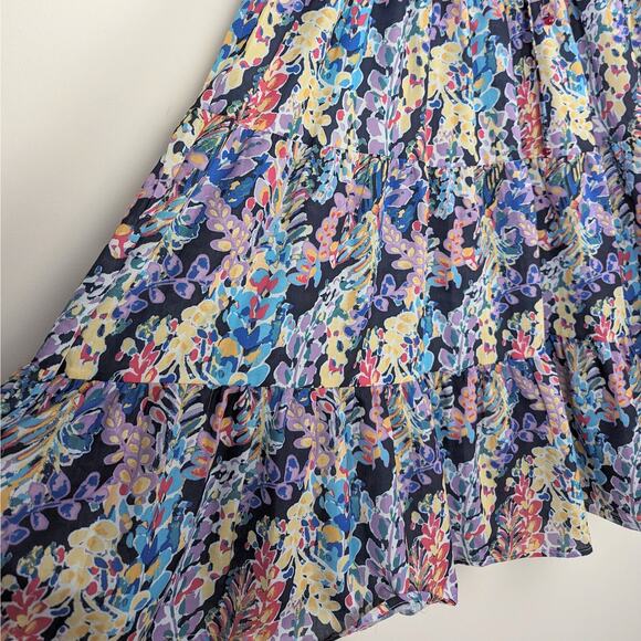 AQUA Flower‎ Print Tiered Drawstring Midi Skirt Size Large Coquette Feminine - Picture 5 of 9